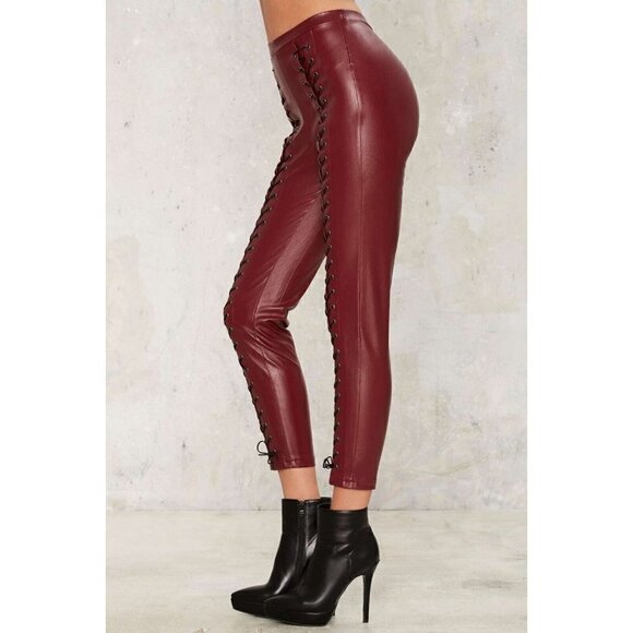 Line & Dot Women's Red Vegan Leather Juniper Lace up Corset Leggings Size S - Picture 9 of 15